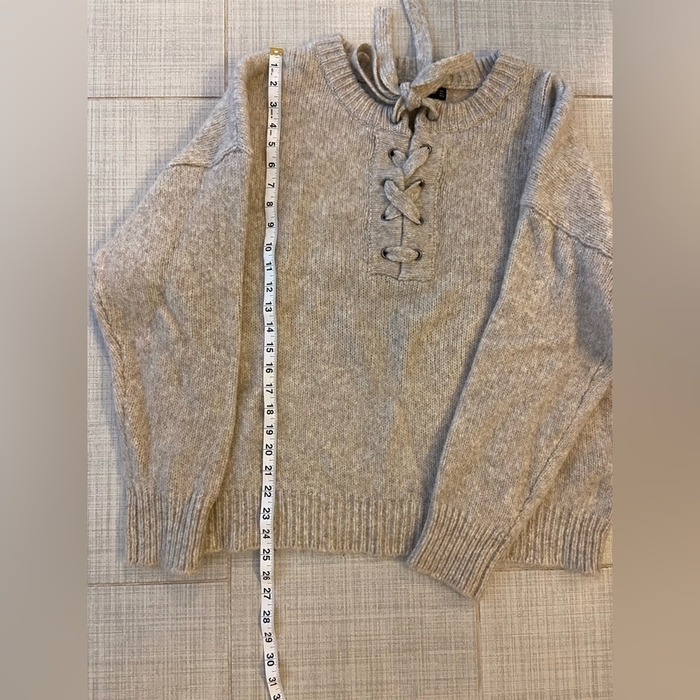 ZARA women’s Knit Wool/Acrylic Boxy Tie Front Pullover Sweater Size L Cream - Picture 5 of 5